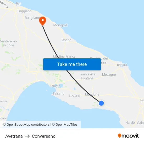 Avetrana to Conversano map