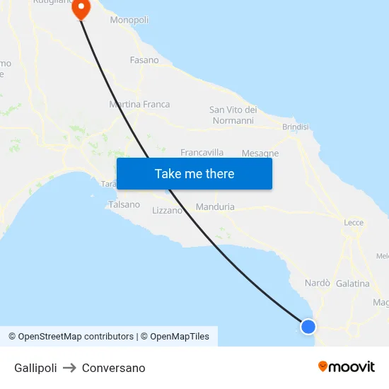 Gallipoli to Conversano map
