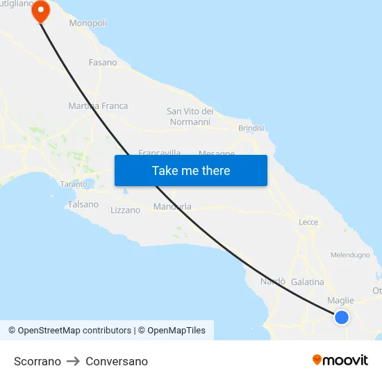 Scorrano to Conversano map