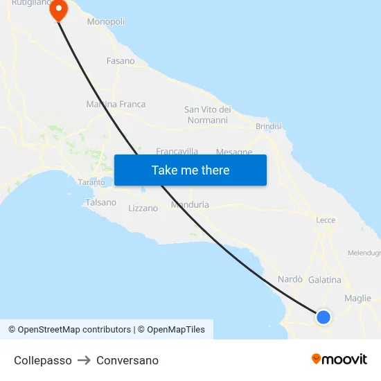 Collepasso to Conversano map