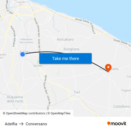 Adelfia to Conversano map