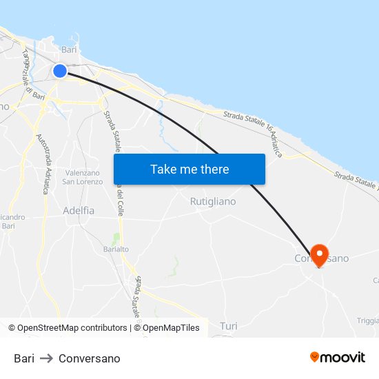 Bari to Conversano map