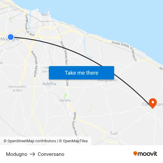 Modugno to Conversano map