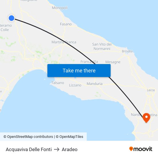 Acquaviva Delle Fonti to Aradeo map