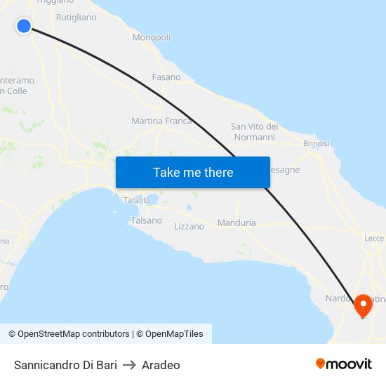 Sannicandro Di Bari to Aradeo map