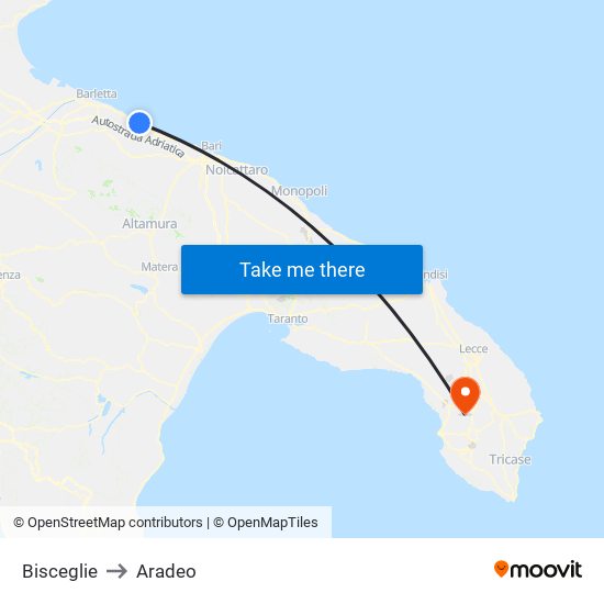 Bisceglie to Aradeo map