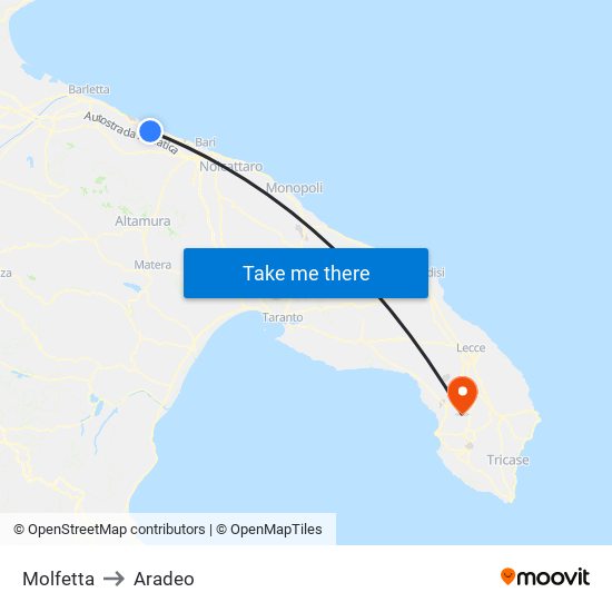 Molfetta to Aradeo map