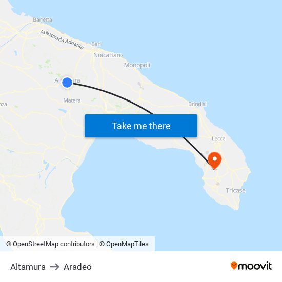 Altamura to Aradeo map