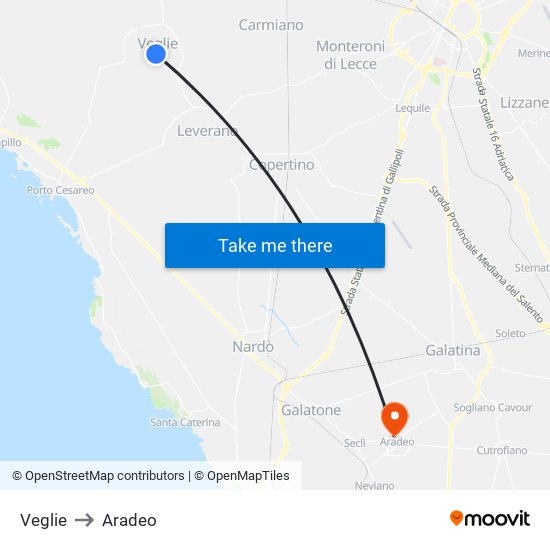 Veglie to Aradeo map