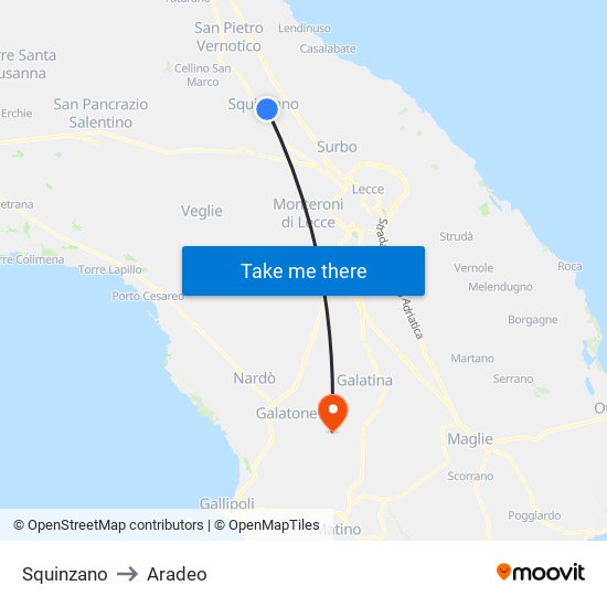 Squinzano to Aradeo map