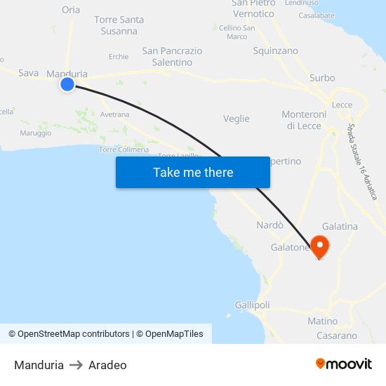 Manduria to Aradeo map