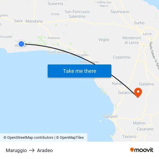 Maruggio to Aradeo map