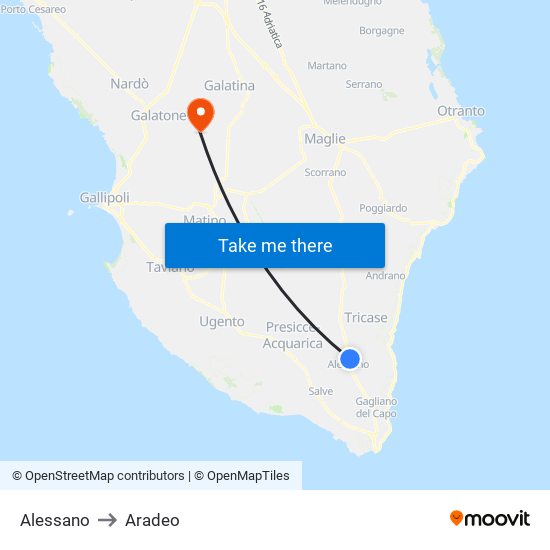Alessano to Aradeo map