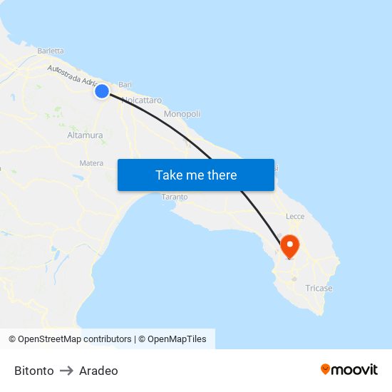 Bitonto to Aradeo map