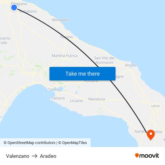 Valenzano to Aradeo map