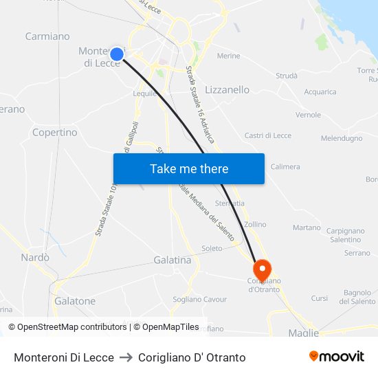 Monteroni Di Lecce to Corigliano D' Otranto map