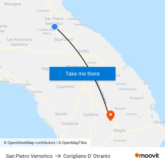 San Pietro Vernotico to Corigliano D' Otranto map