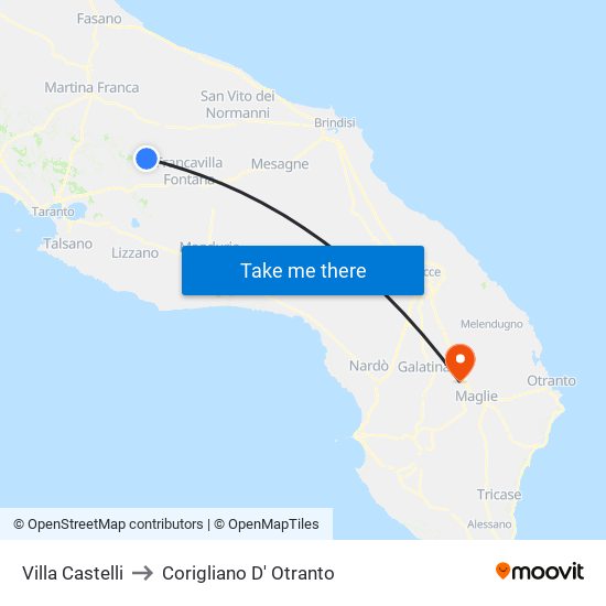Villa Castelli to Corigliano D' Otranto map