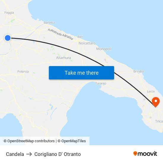 Candela to Corigliano D' Otranto map