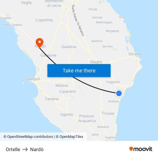Ortelle to Nardò map