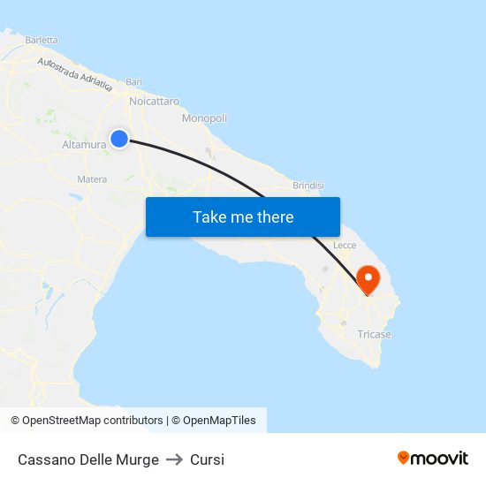 Cassano Delle Murge to Cursi map