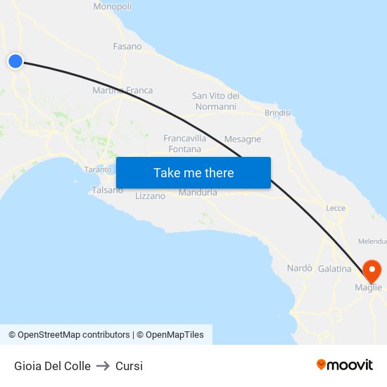 Gioia Del Colle to Cursi map