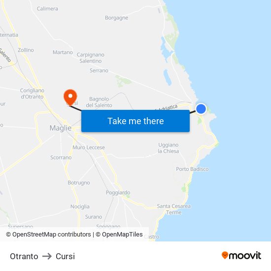 Otranto to Cursi map
