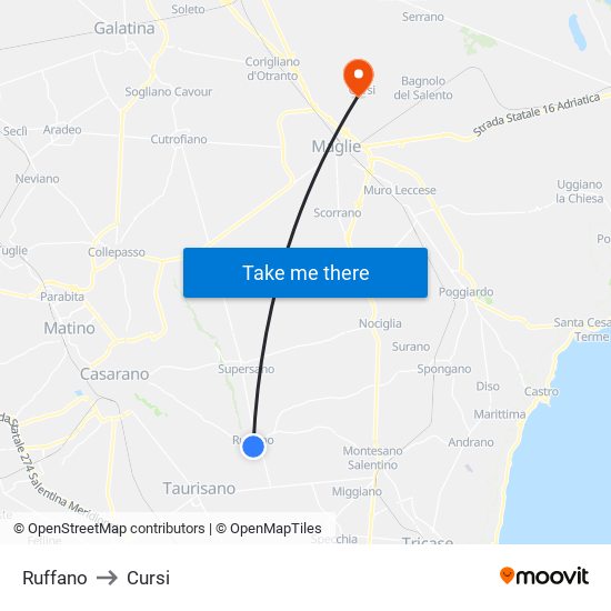 Ruffano to Cursi map