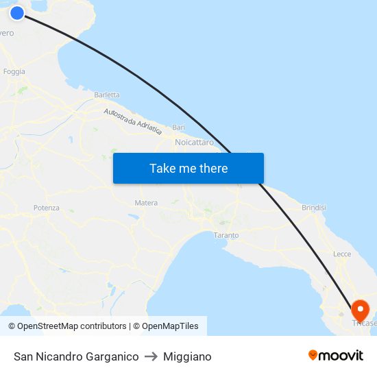 San Nicandro Garganico to Miggiano map