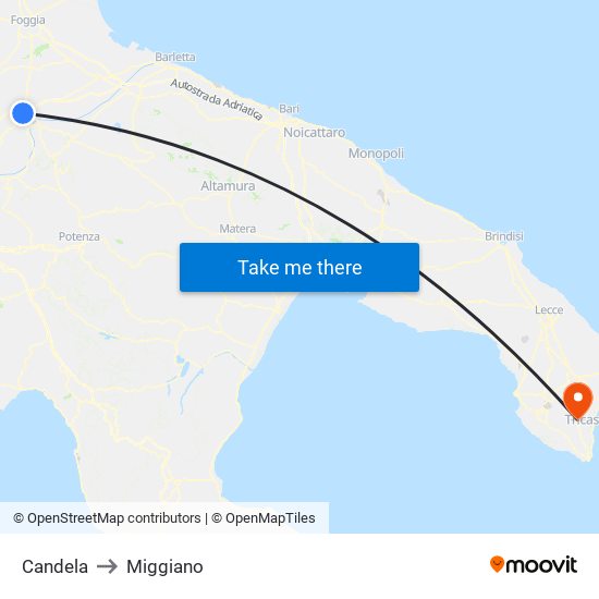 Candela to Miggiano map