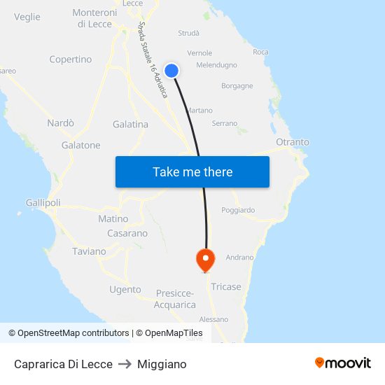Caprarica Di Lecce to Miggiano map