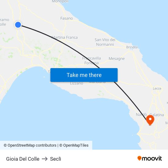 Gioia Del Colle to Seclì map