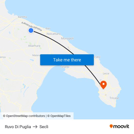 Ruvo Di Puglia to Seclì map