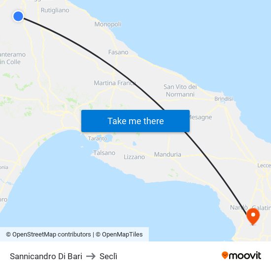 Sannicandro Di Bari to Seclì map