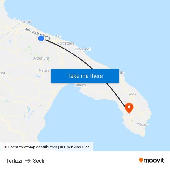 Terlizzi to Seclì map
