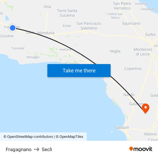 Fragagnano to Seclì map