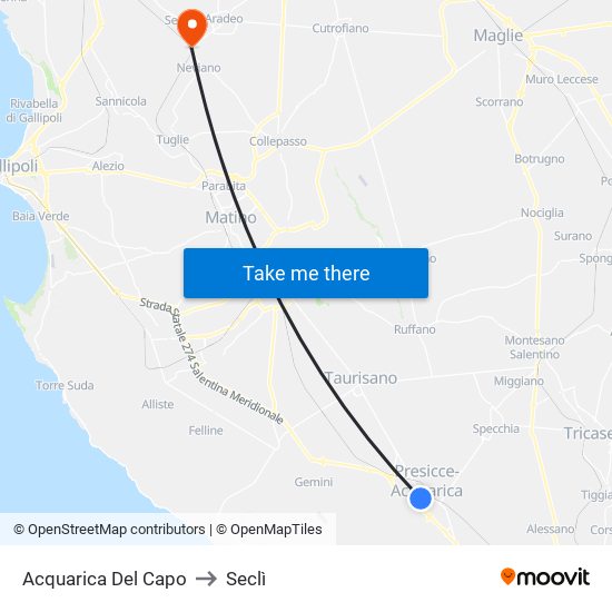 Acquarica Del Capo to Seclì map
