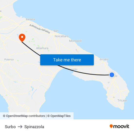 Surbo to Spinazzola map