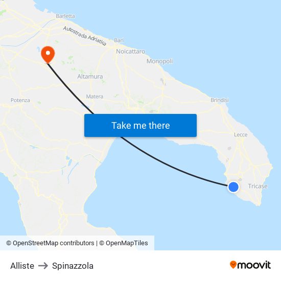 Alliste to Spinazzola map