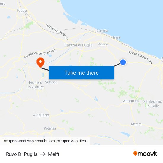 Ruvo Di Puglia to Melfi map