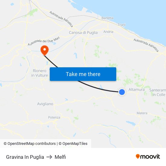 Gravina In Puglia to Melfi map