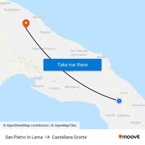 San Pietro In Lama to Castellana Grotte map