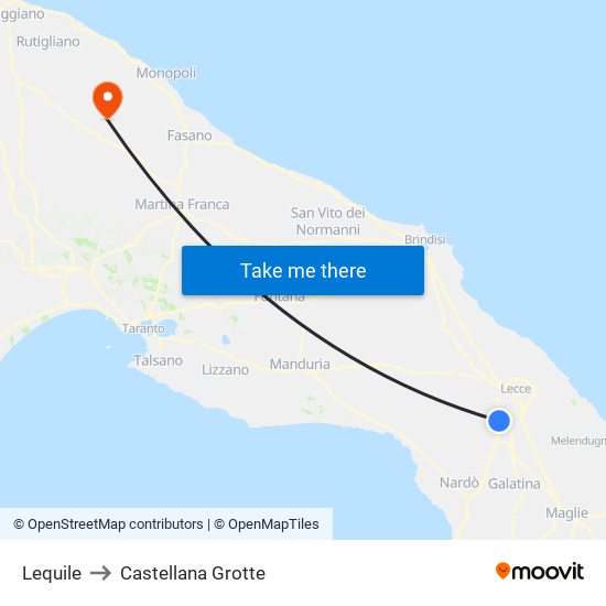 Lequile to Castellana Grotte map