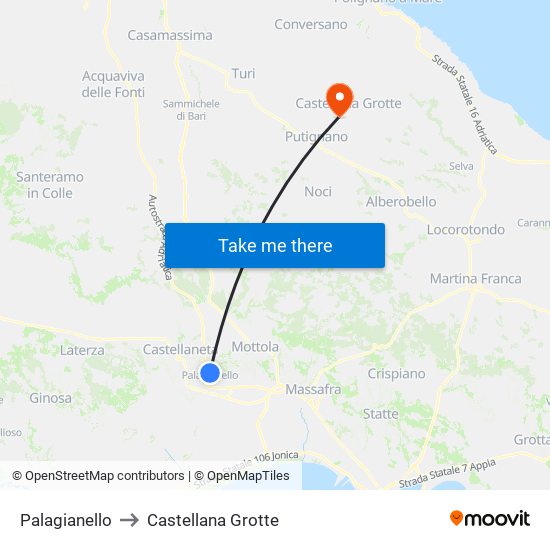Palagianello to Castellana Grotte map