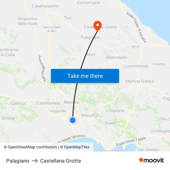 Palagiano to Castellana Grotte map