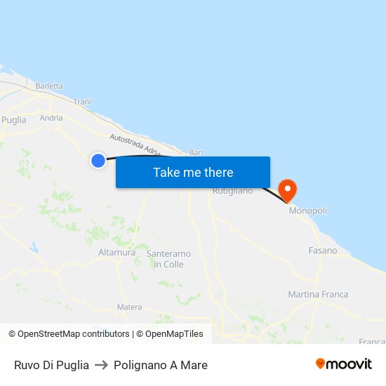 Ruvo Di Puglia to Polignano A Mare map