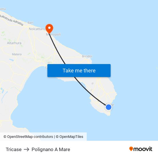 Tricase to Polignano A Mare map