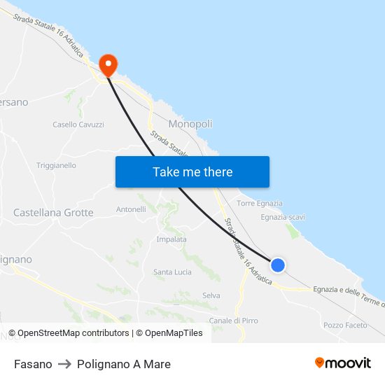 Fasano to Polignano A Mare map