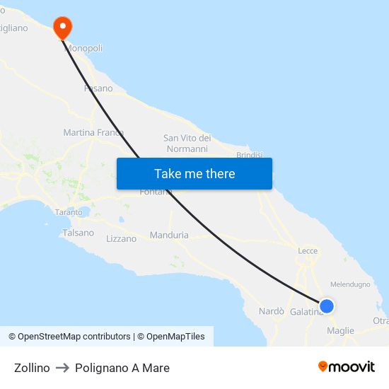 Zollino to Polignano A Mare map