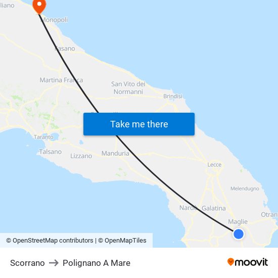 Scorrano to Polignano A Mare map